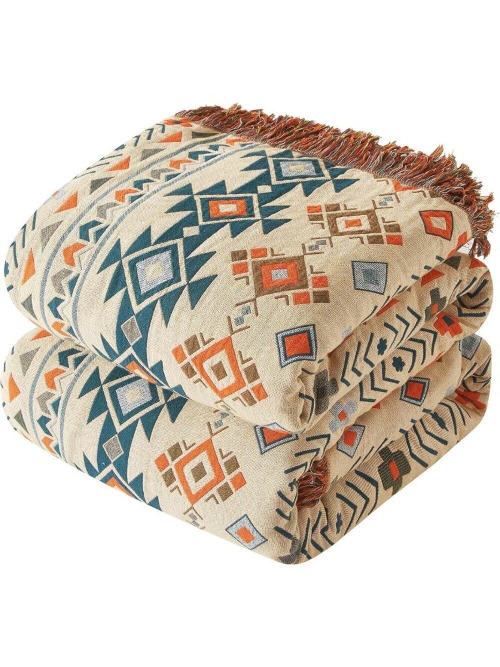 Cozy Boho Cotton Throw Blanket, Woven Geometric Design, Large 90"x98" Size